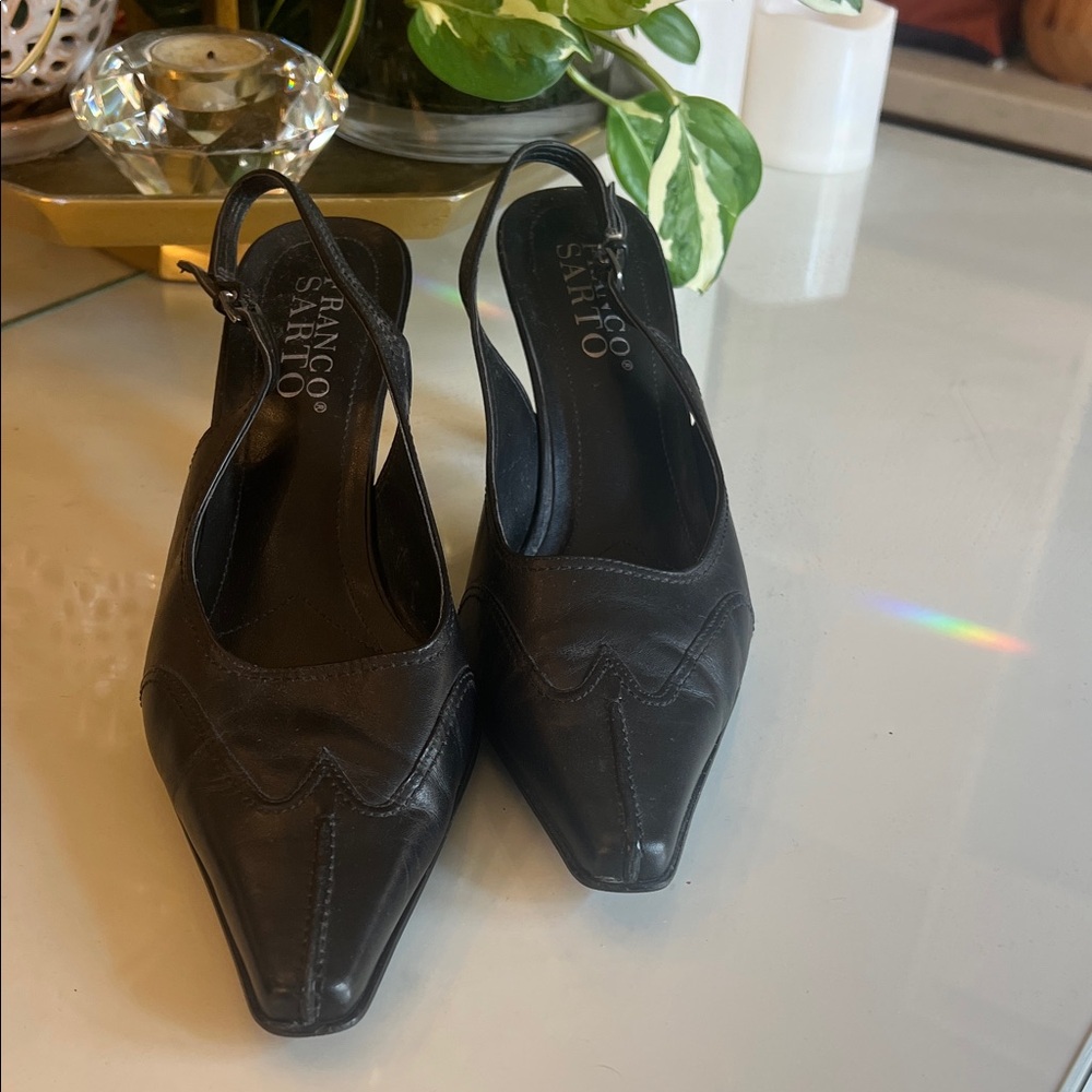Franco Sarto Black Pointed Toe Slingback Heels